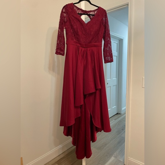 Maroon Chic  High Low Lace Dress - Picture 1 of 15